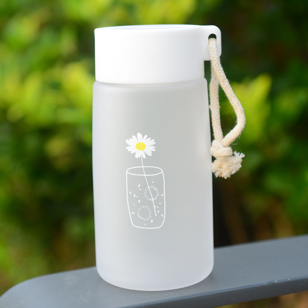550ML Frosted White Daisy Water Bottle with Lanyard