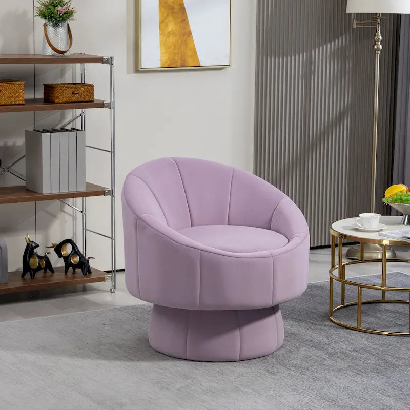 Modern 28.75 Velvet Upholstered 360 Swivel Accent Chair with Wood Frame and Waist Cushion