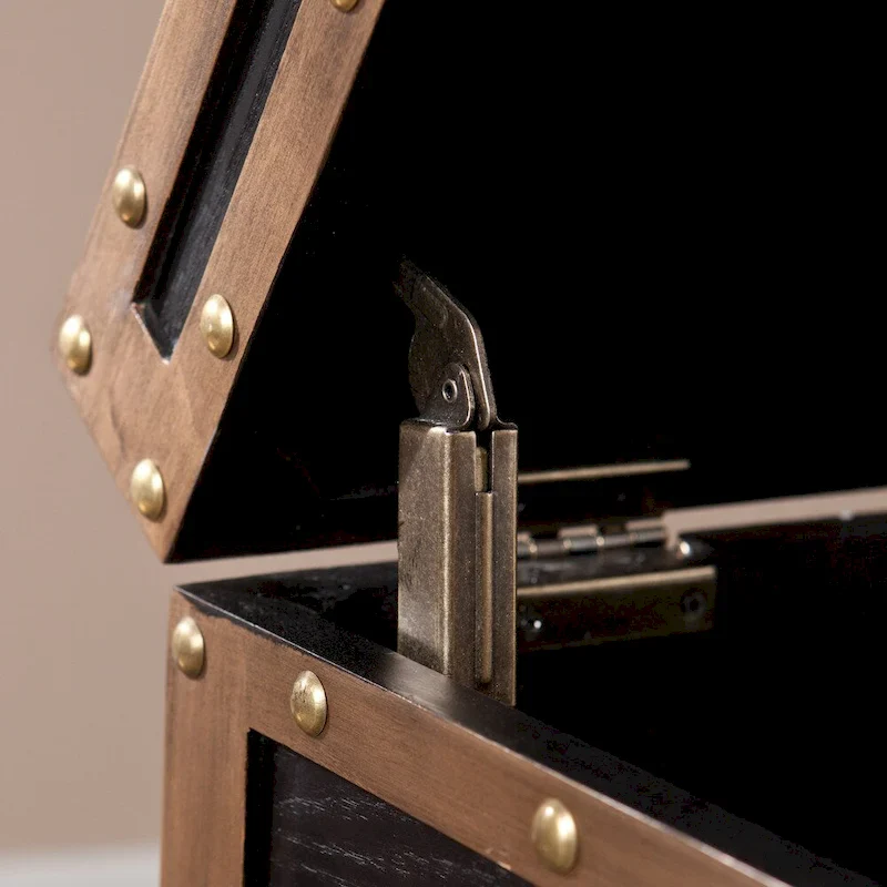 Trunk-Style Side Table with Storage – Antique Black / Bronze, MDF, Single