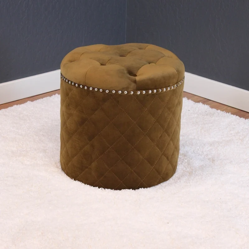 Lemele Solid Round Velvet Ottoman