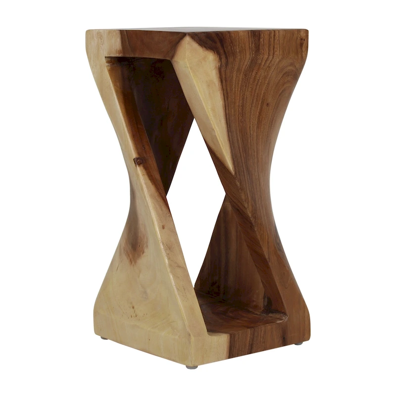 Natural Wood Sculpted End Table by East at Main