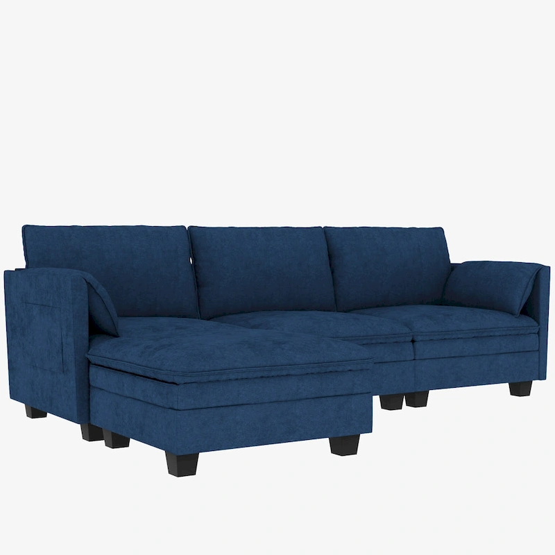 Christopher Knight Home - Noah Large 3-Seater L-Shaped Sofa with Movable Ottoman and Armrest Pockets, Fabric Upholstery