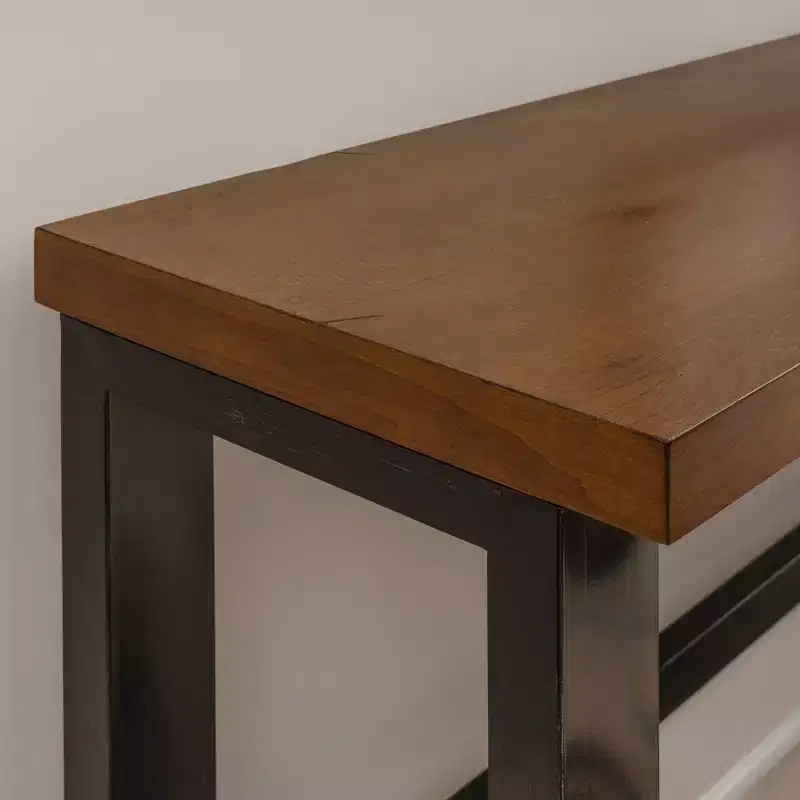 Hand Distressed Sofa Bar Table – Modern Industrial Console, Walnut & Black Metal Frame