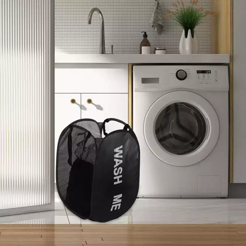 Foldable Mesh Laundry Basket, Black/Blue/Green/Pink, 75L, 1-Person Use