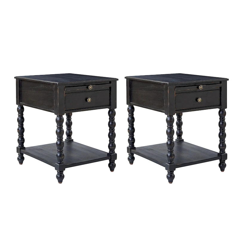 Eric Traditional 26 Tall Solid Wood End Table with USB Set of 2by HULALA HOME