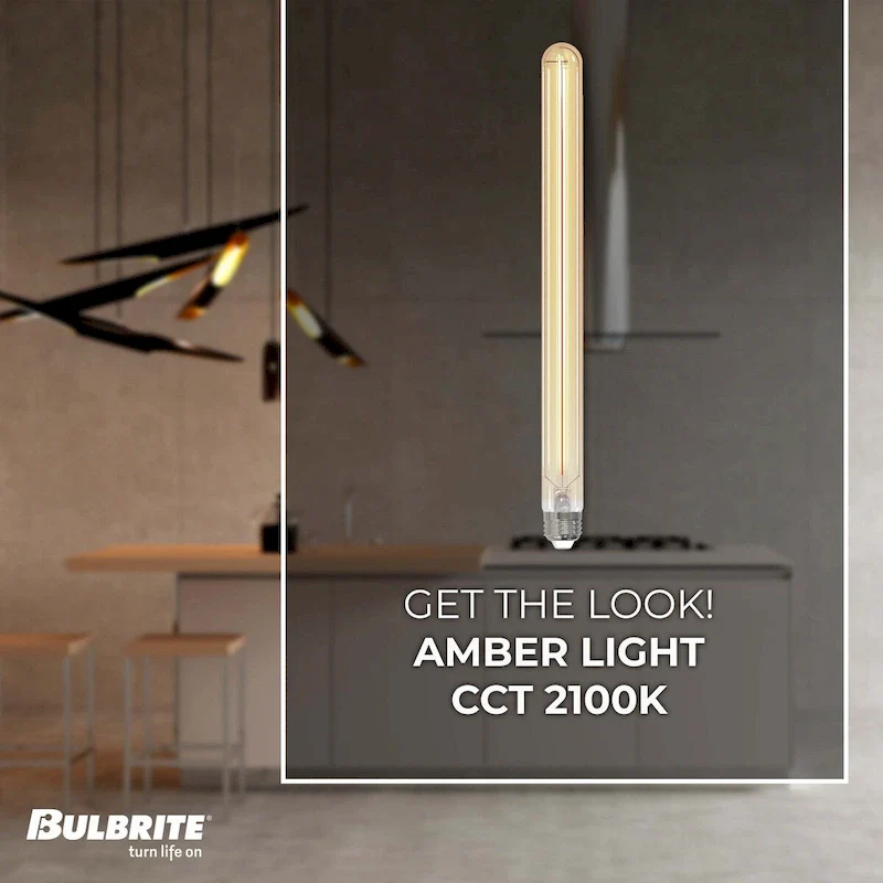 Bulbrite LED Filament Pack of (4) 5 Watt Dimmable 15 Inch T9 Light Bulb with Antique Glass Finish and Medium (E26) Base