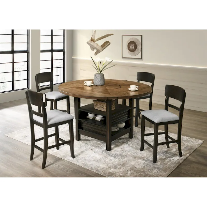 2pc Transitional Upholstered Counter Height Dining Chair Bar Stools Brown Finish Wooden Furniture