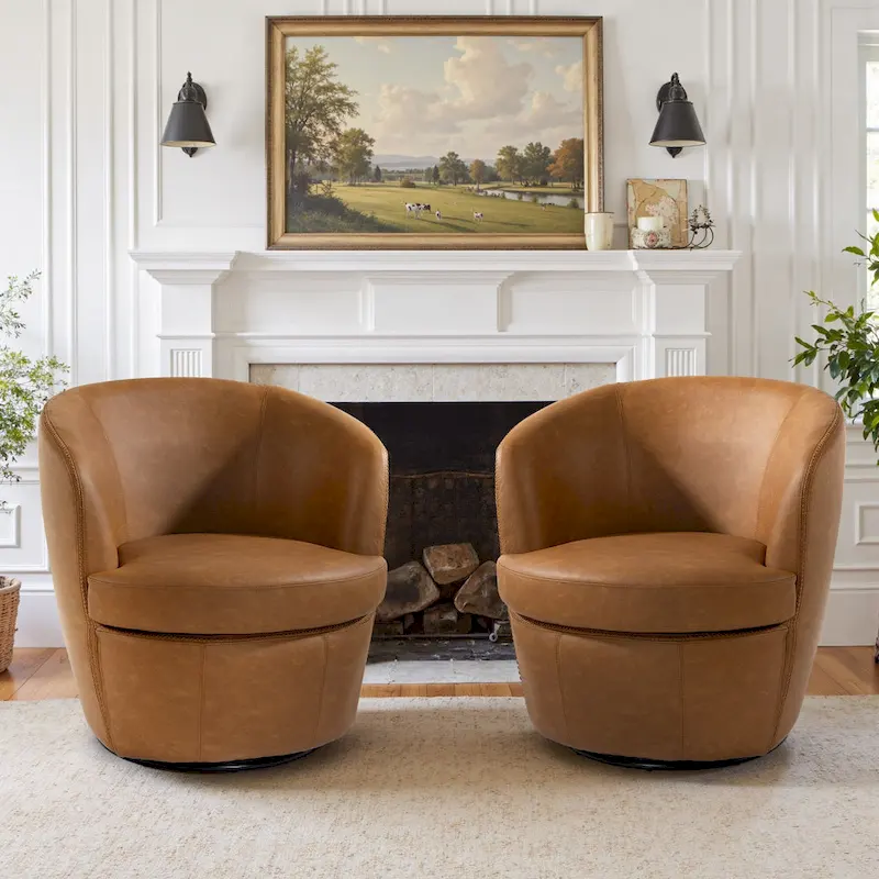 Modern Swivel Leather Accent Chair Upholstered Barrel Chair