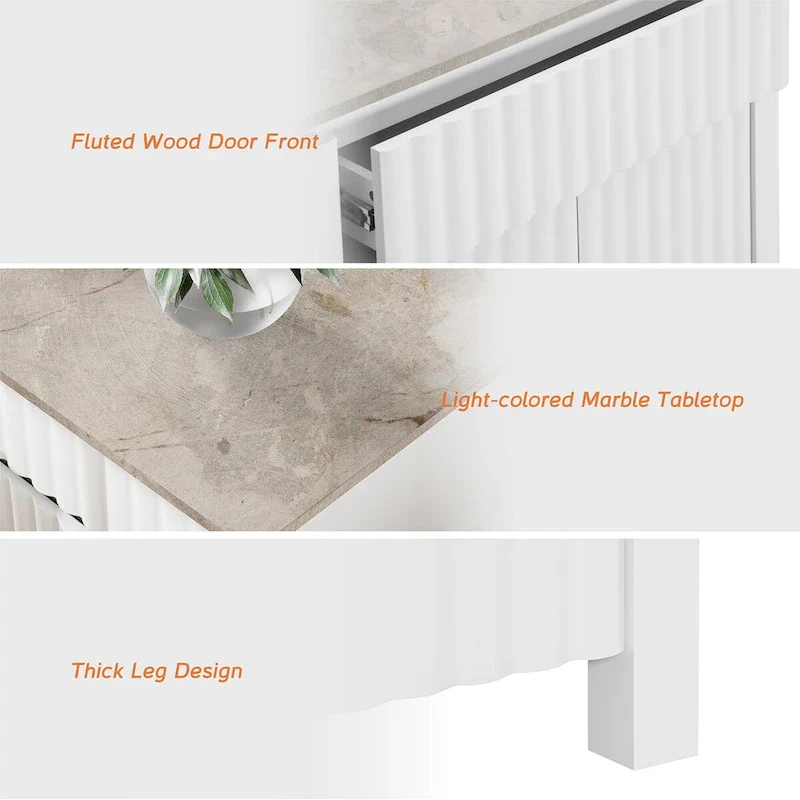 WAMPAT White Modern Sideboard TV Stand and Coffee Table, Set of 2