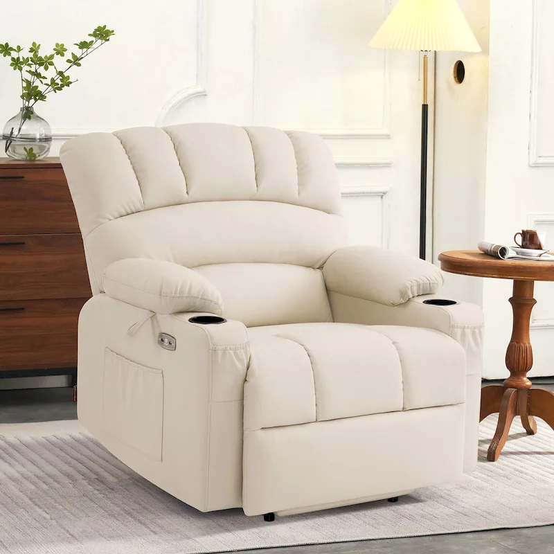 MCombo Power Lift Recliner Chair Sofa with Massage and Heat, Faux Leather R7096 (Medium-Wide)