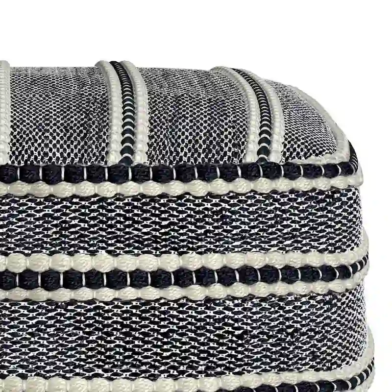 WYNDENHALL Anika Square Woven Pouf in Navy and White Recycled PET Polyester