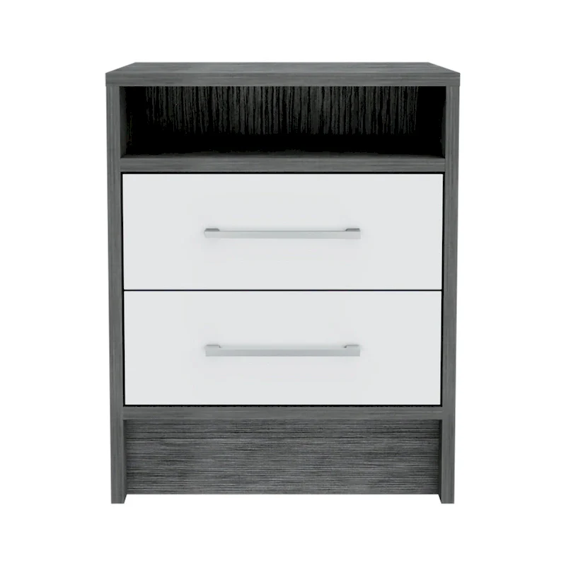 TUHOME Eter 2-Drawer Nightstand End Table with Metal Handles and Open Shelf