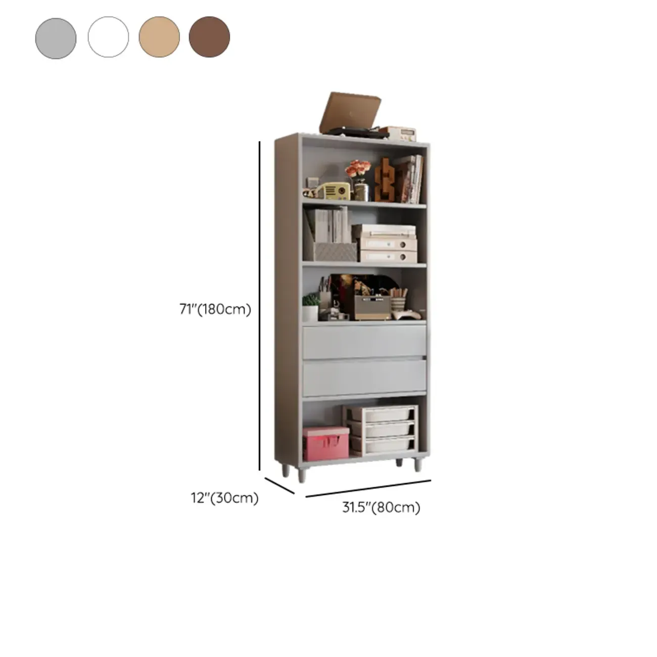 Spacious Versatile Vertical Brown Wood Bookcase with Drawers
