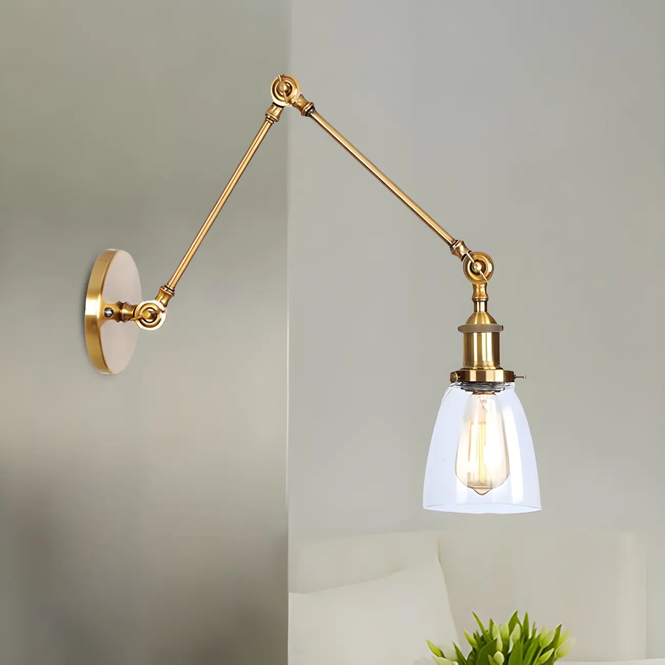 Glass Tapered Shade Industrial Swing Arm Wall Light