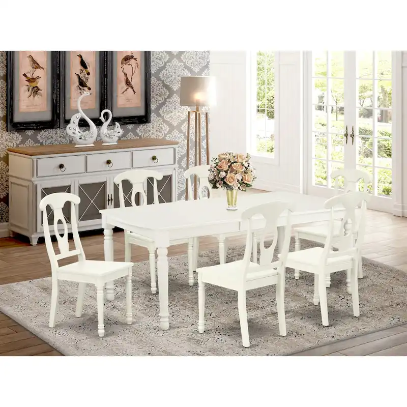 A Rectangle Dining Table and Kitchen Chairs, Linen White