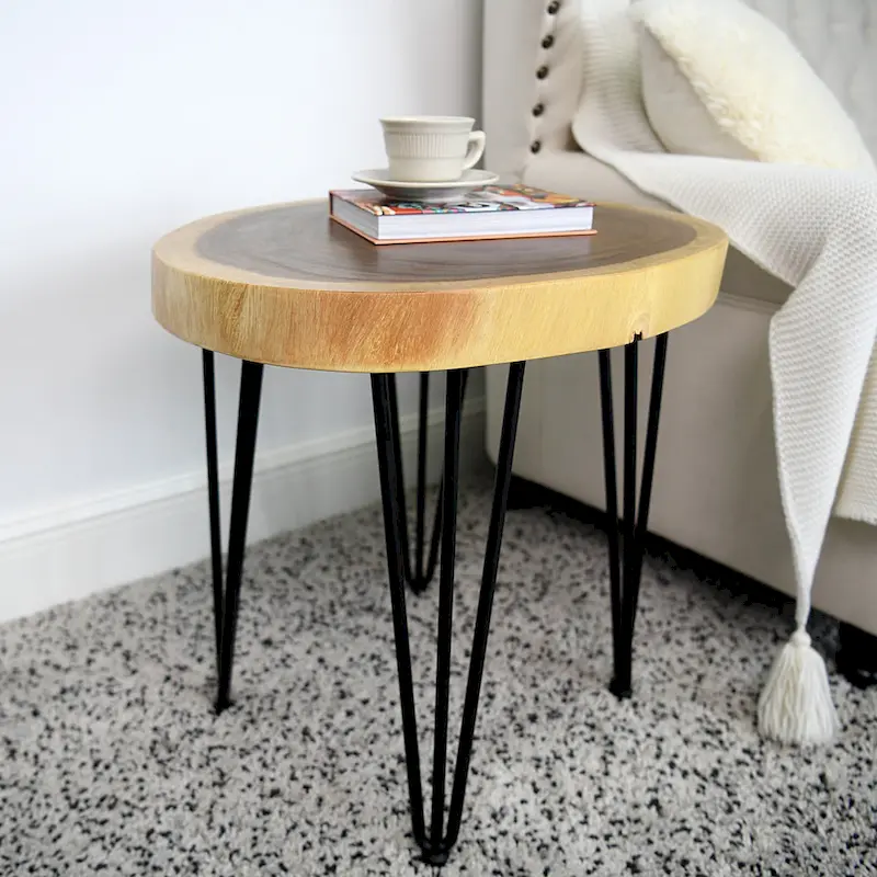 Natural Solid Wood Round End Table Coffee Table