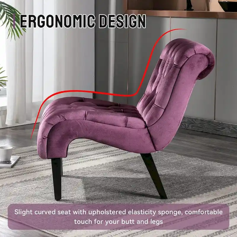 Velvet Armless Accent Chair, Button Tufted Slipper Chair, Side Chair, Lounge Chair