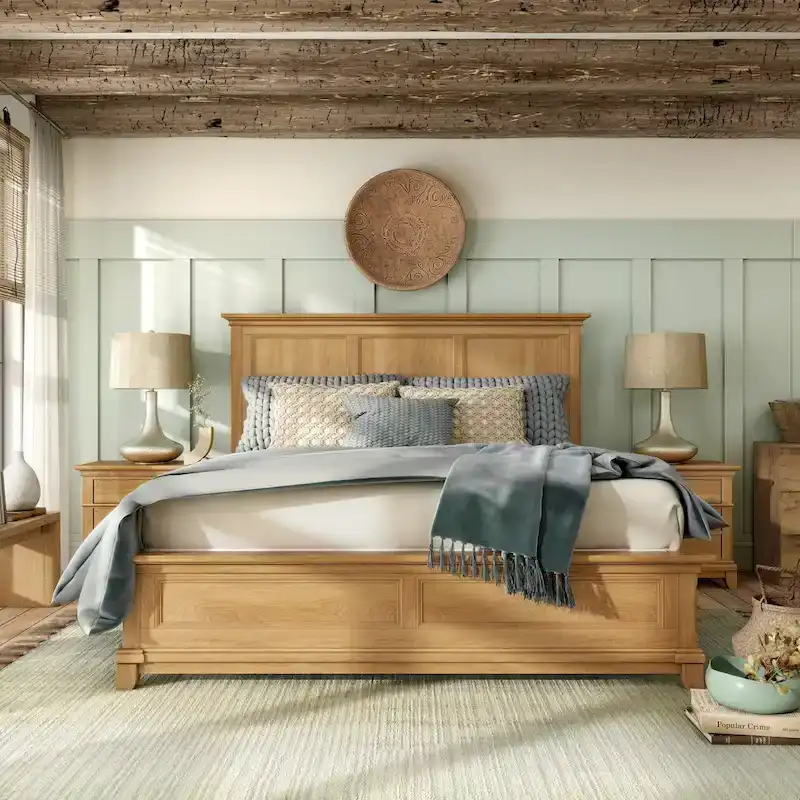 Wellington Farmhouse Natural Oak Solid Wood Panel Bed