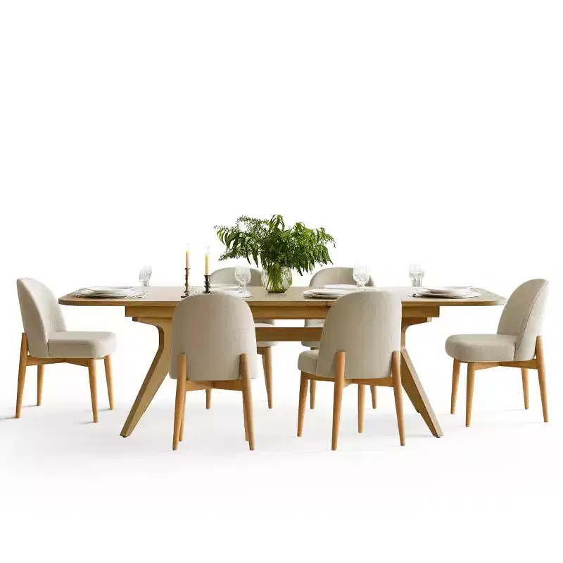 7-Piece Dining Table Set, 78-96 Extendable Trestle Base Table with Upholstered Chairs Featuring Solid Wood Legs-Panipeachy