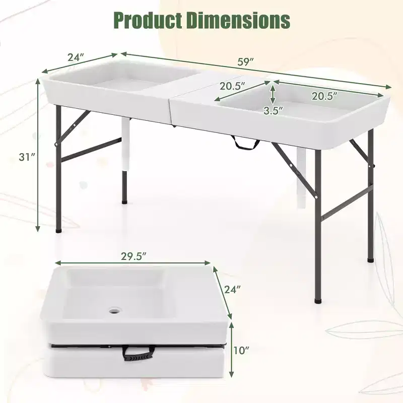 Costway 5 FT Foldable Ice Table w/Double-Sink Detachable Table Skirt Chilling Table