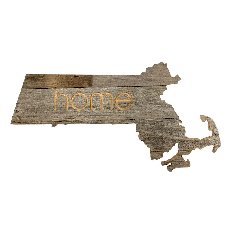 Large Rustic Farmhouse Massachusetts Home State Wall Sign