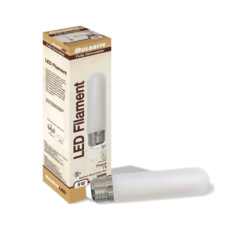 Bulbrite LED Filament Pack of (4) 5 Watt Dimmable 5 Inch T9 Light Bulb with Frost Glass Finish and Medium (E26) Base