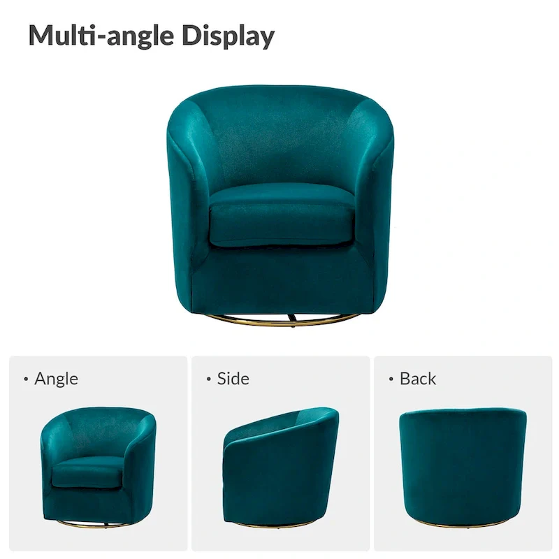Modern Velvet Curved Swivel Accent Barrel Chair with Metal Base
