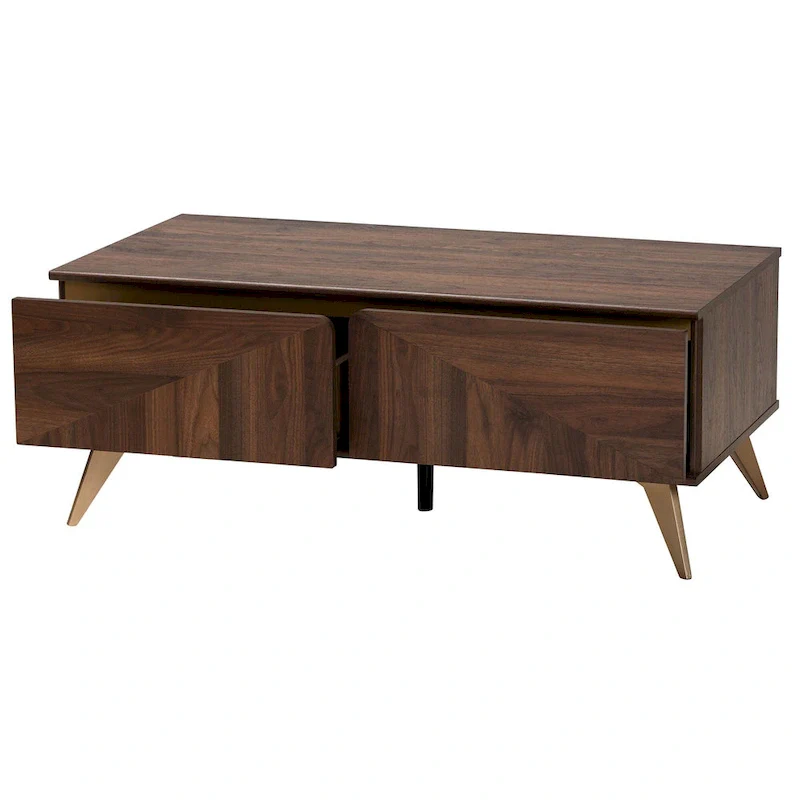 Graceland Mid-Century Modern Transitional Walnut Brown Finished Wood 2-Drawer Coffee Table