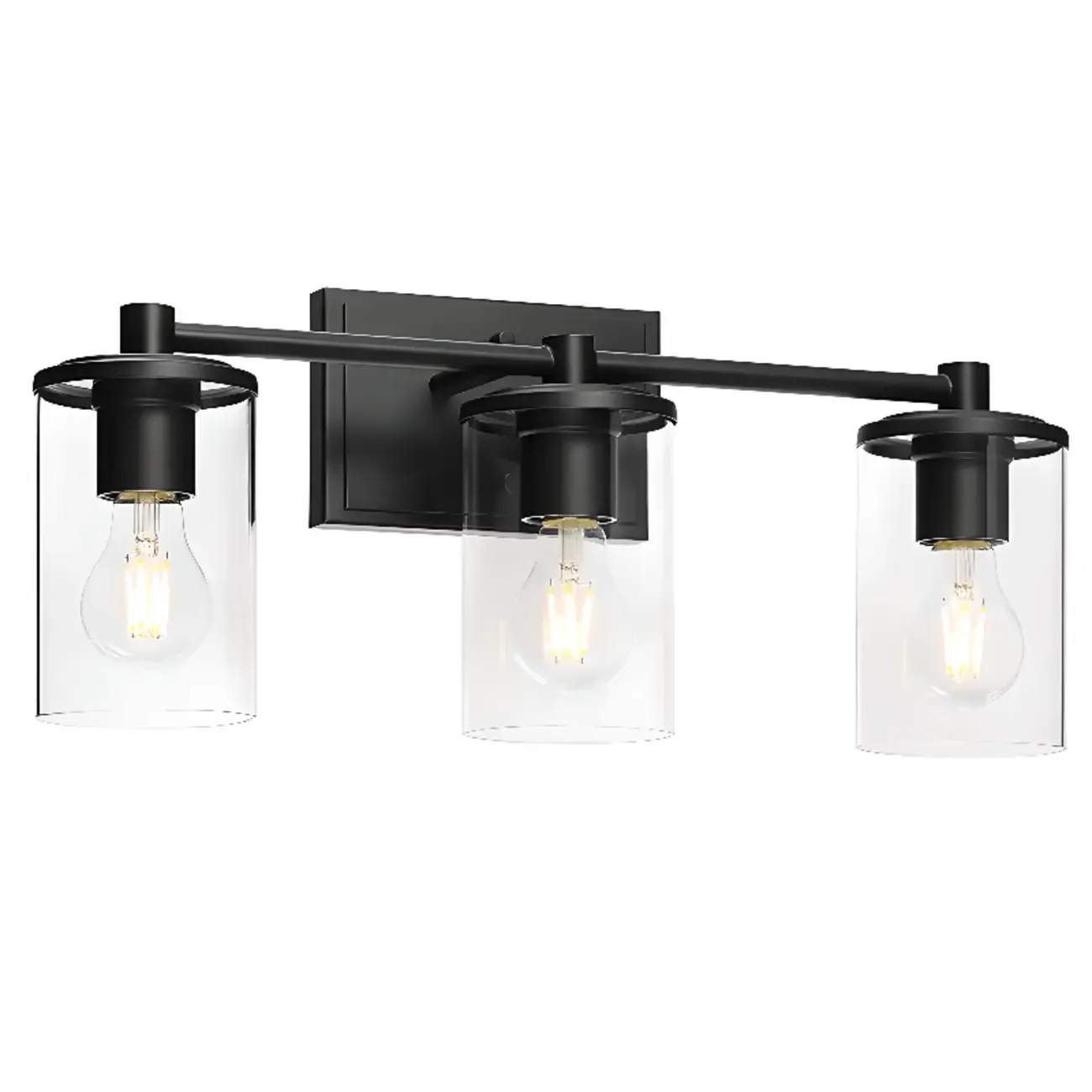 3-Light Black Clear Glass Cylinder Vanity Lights