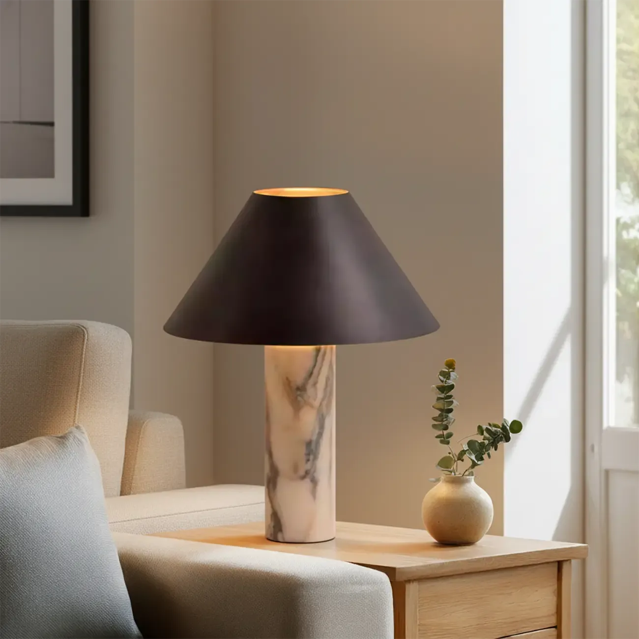 Modern Calacatta Marble LED Table Lamp For Bedroom