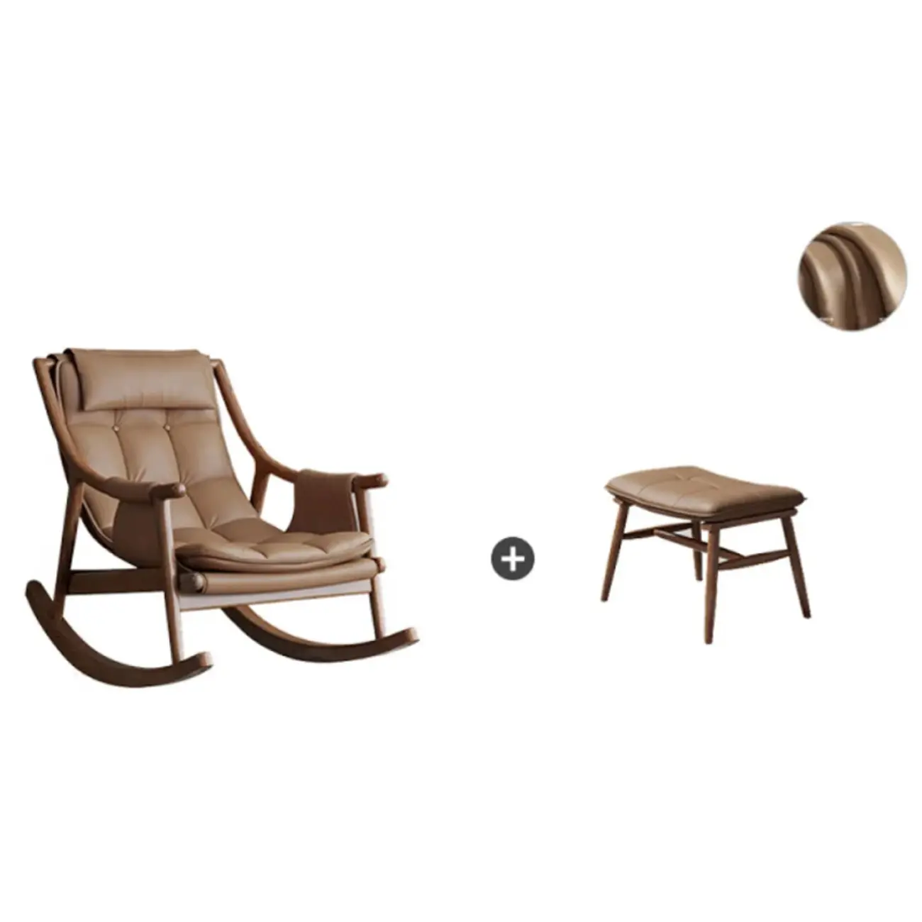 Modern Wood Nappa Upholstered Rocking Chair with Footstool