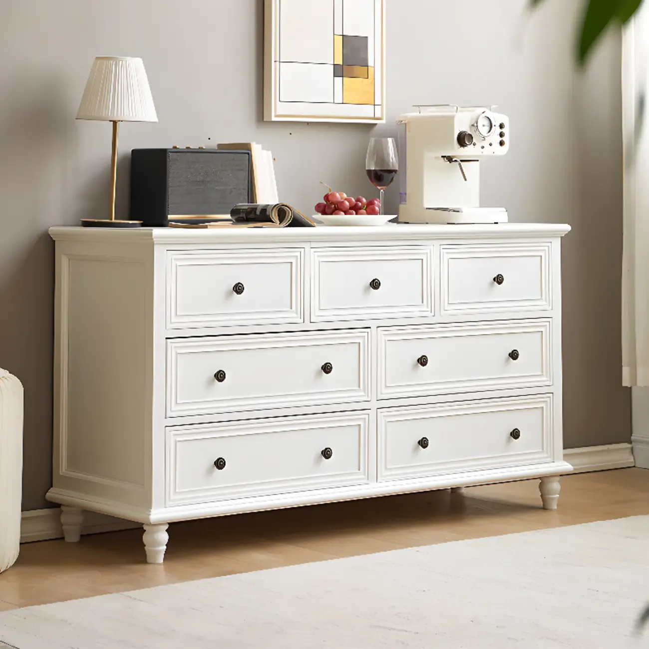 Traditional  6-Drawer White Wood Dresser