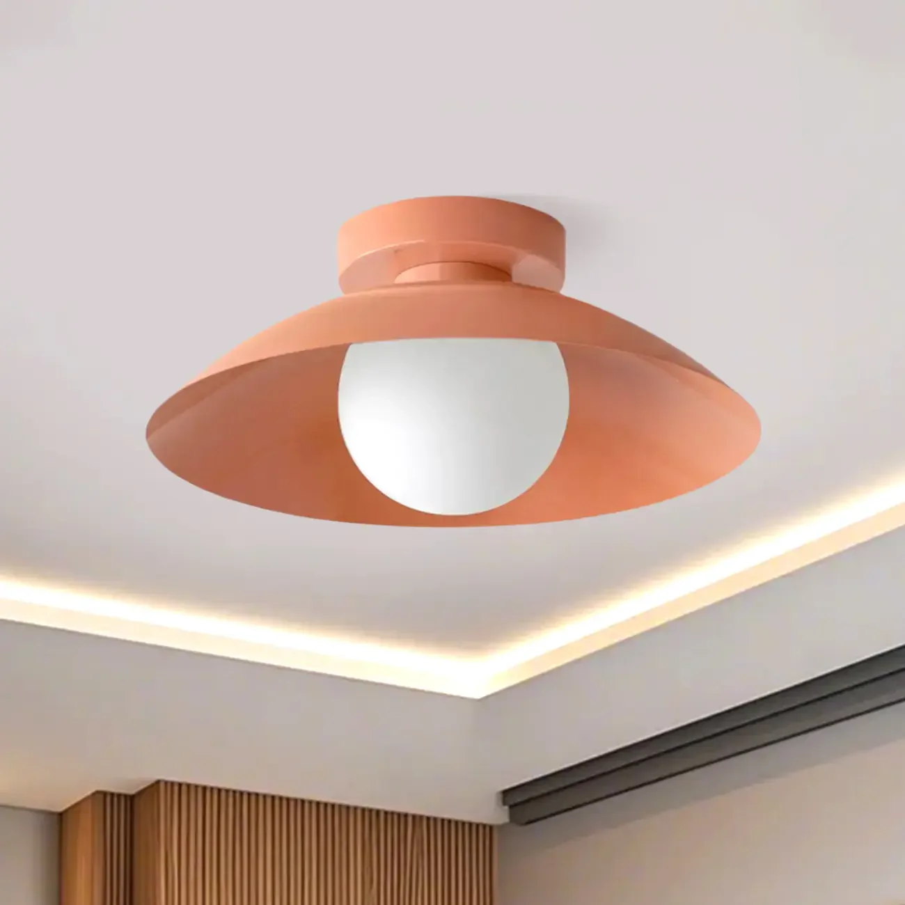 Mini Beige Dome Metal Modern Semi Flush Ceiling Light