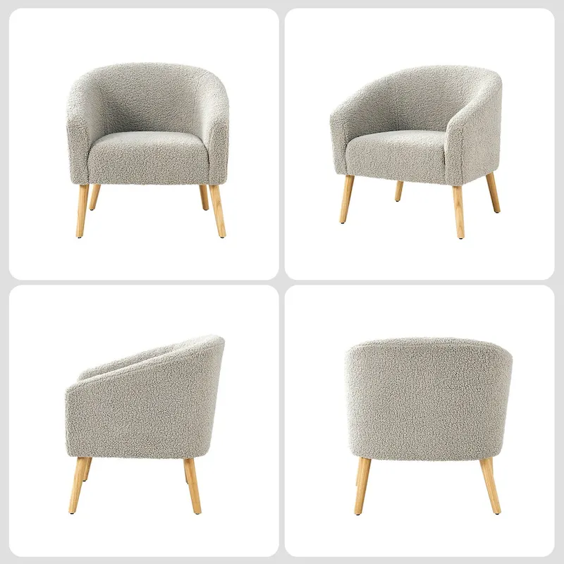Sheila Modern 30 W Boucle Armchair with Solid Wood Legs Set of 2 by HULALA HOME