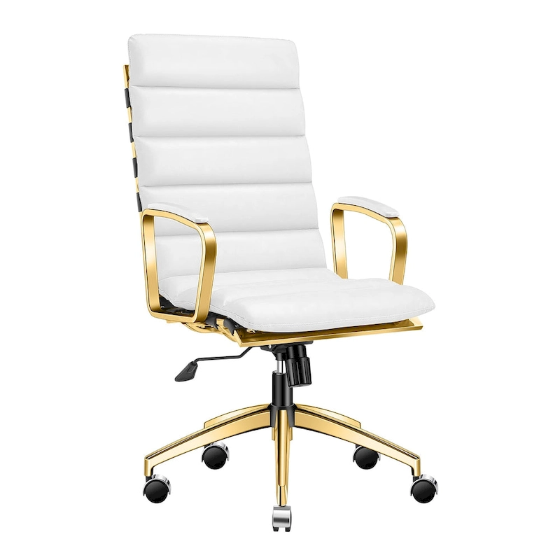 LUXMOD Office Chair Faux Leather Gold Frame Adjustable and Swivel