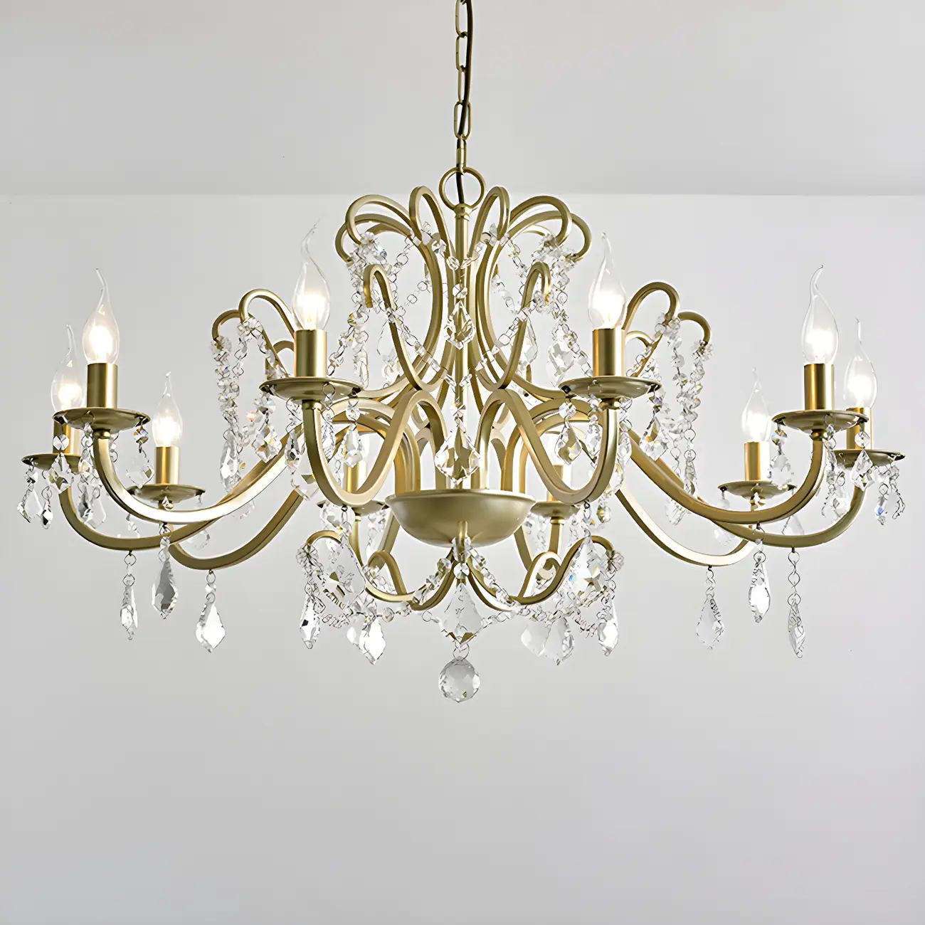 Gold Crystal Curved Metal Elegant Chandelier Light