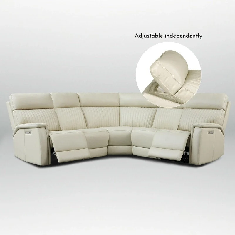 Genuine Leather Power Recliner Sectional with Power Ajustable Headrest and Lumbar, Zero Gravity, 2StationaryArmlesschairs