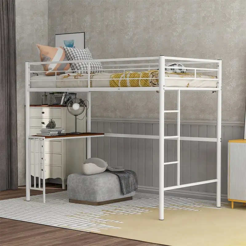 Merax Twin Metal Loft Bed with Desk, Ladder, and Guardrails