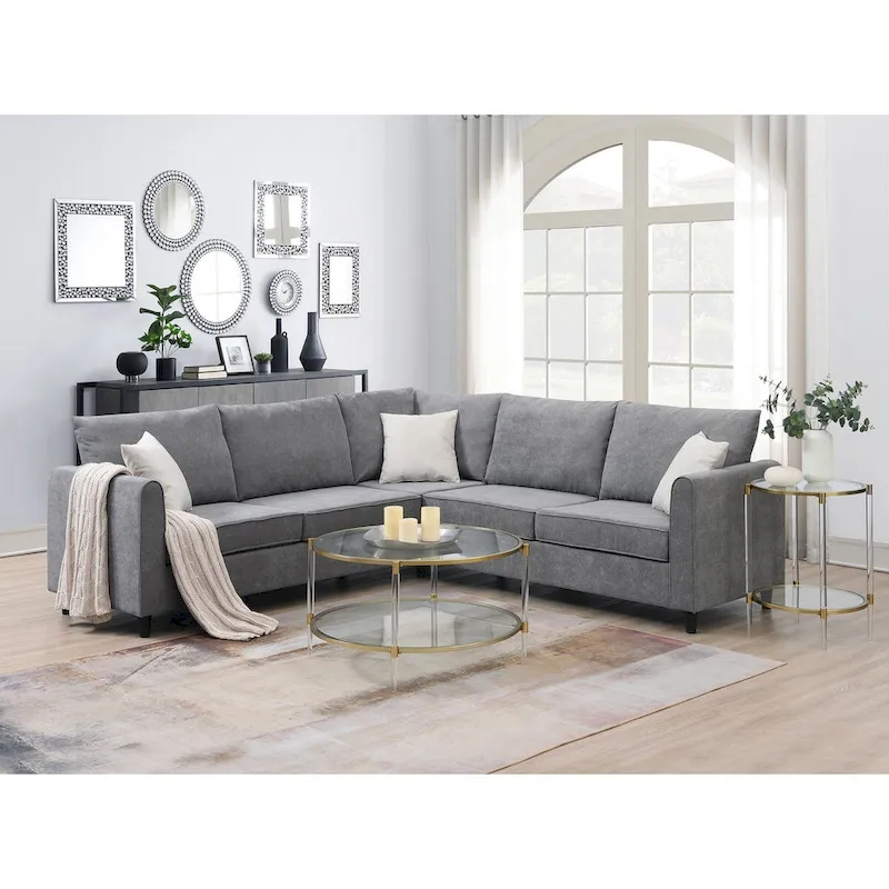 91-inch Modern L-shaped Upholstered Sectional Sofa with Three Pillows - 91W x 91D x 33.5H