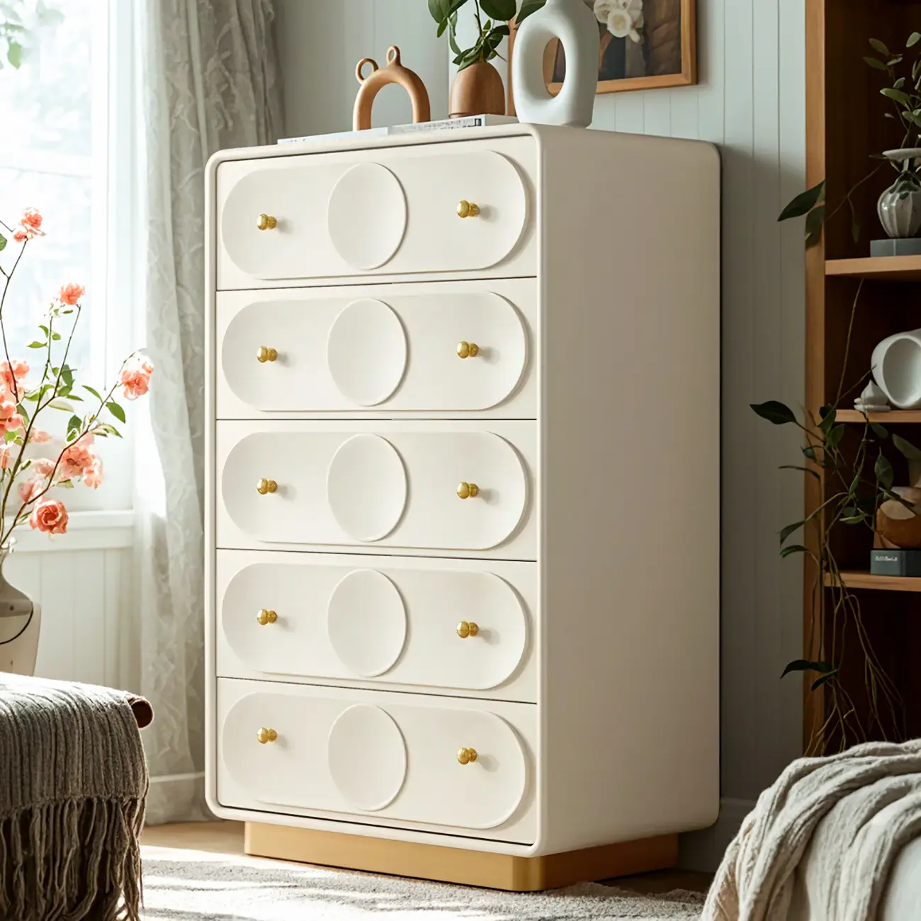 Glam White Wooden Dresser with Drawers for Bedroom Storage