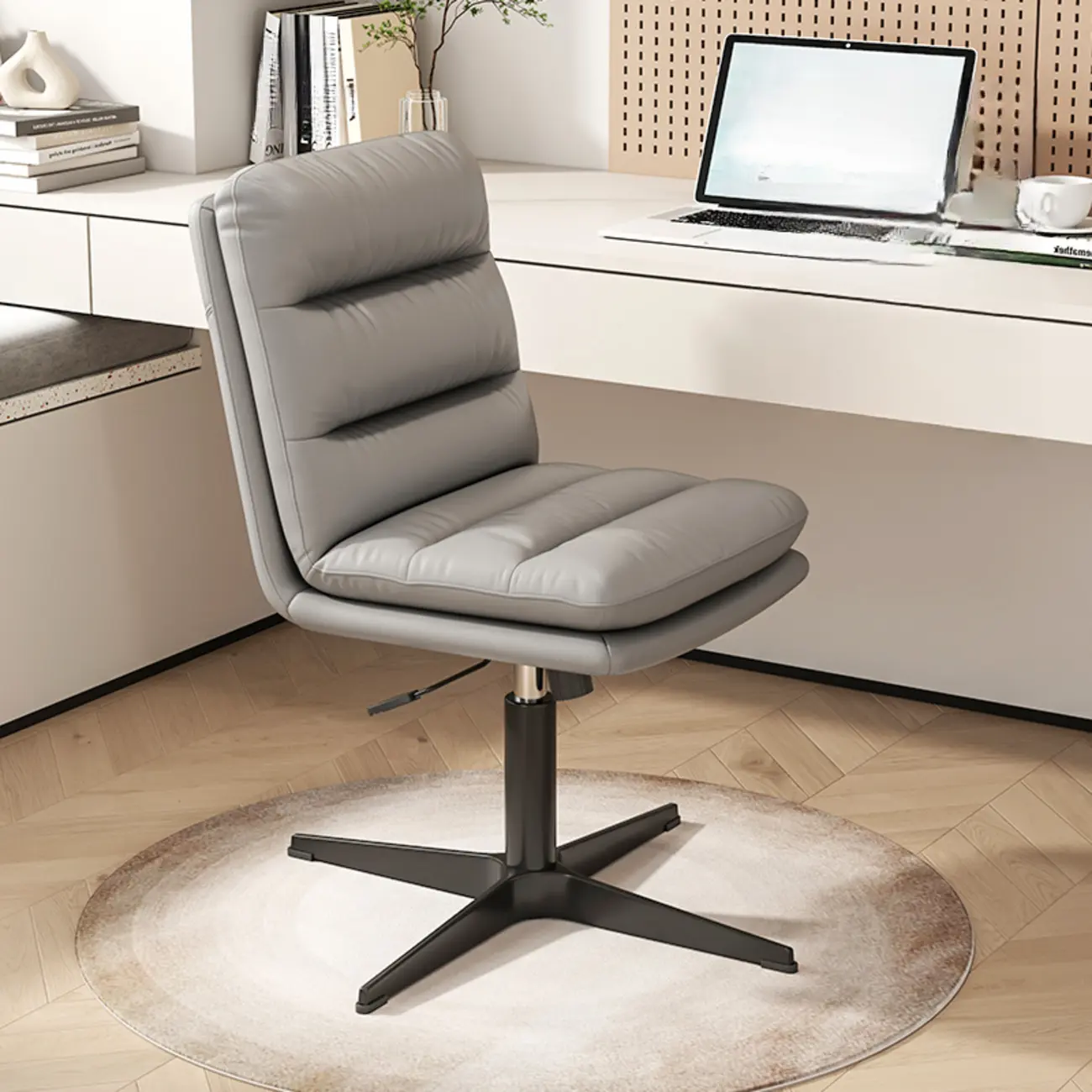 Casual Beige Leather Adjustable Office Chair