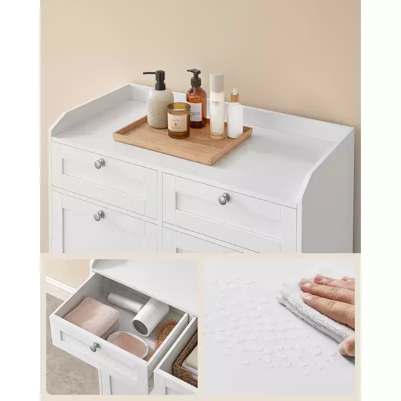 VASAGLE Laundry Cabinet, with 2 Drawers and 2 Hidden Laundry Hampers, Freestanding, Tilt-Out Laundry Baskets with Handles, Cloud White