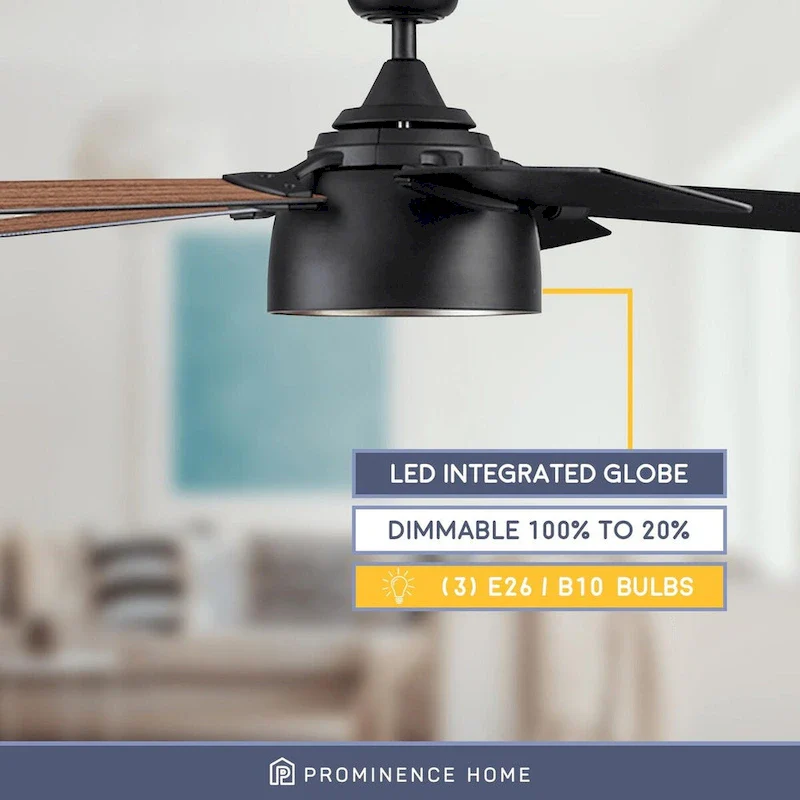 52  Prominence Home Octavia Matte Black Industrial Style LED Ceiling Fan with Light, Remote Control