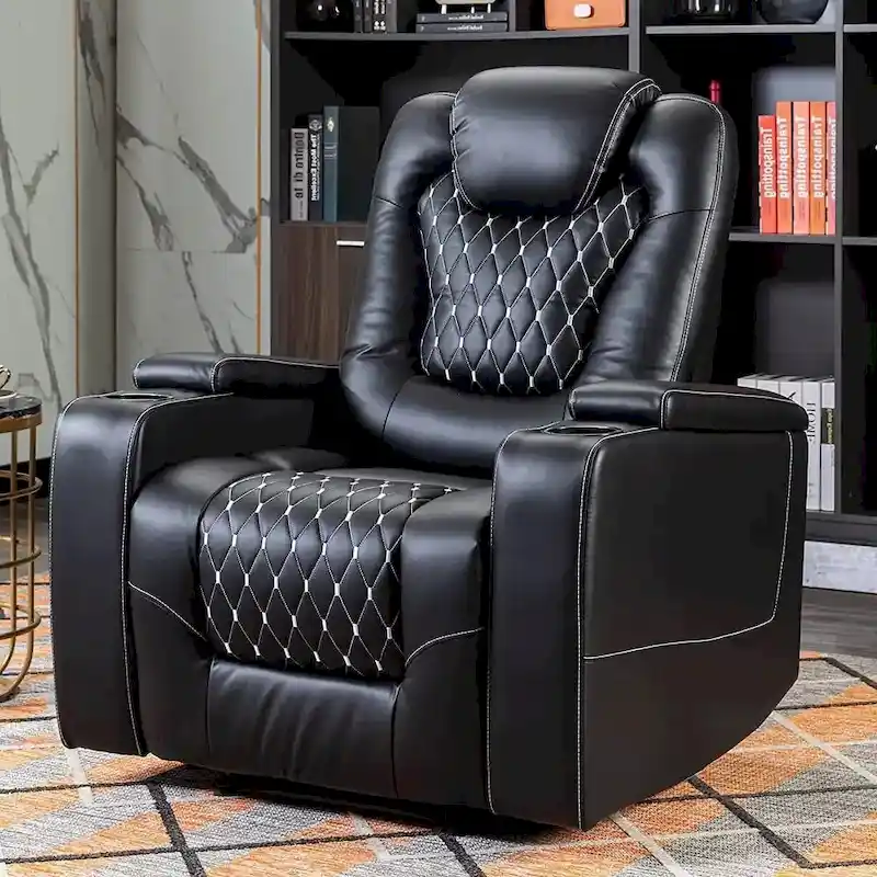 Overstuffed Electric Home Theater Seating PU Leather Reclining Furniture with Hidden Arm Storage
