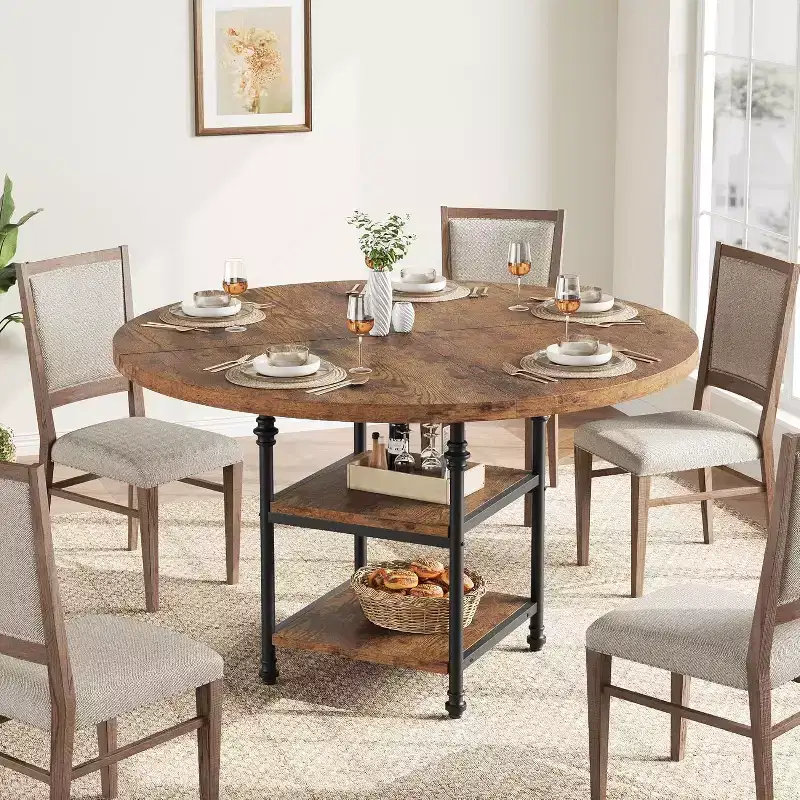 GustoWave 47.2 Inch Round Dining Table for 4 People