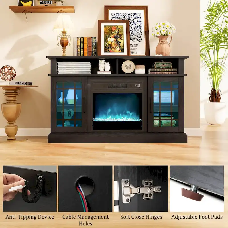 Costway TV Stand with Electric Fireplace LED Lights Remote Controls - See Details