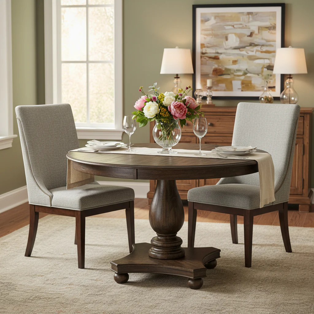 Modern Dining Table - a Round Kitchen Table Top with Pedestal Base, 48x48 Inch