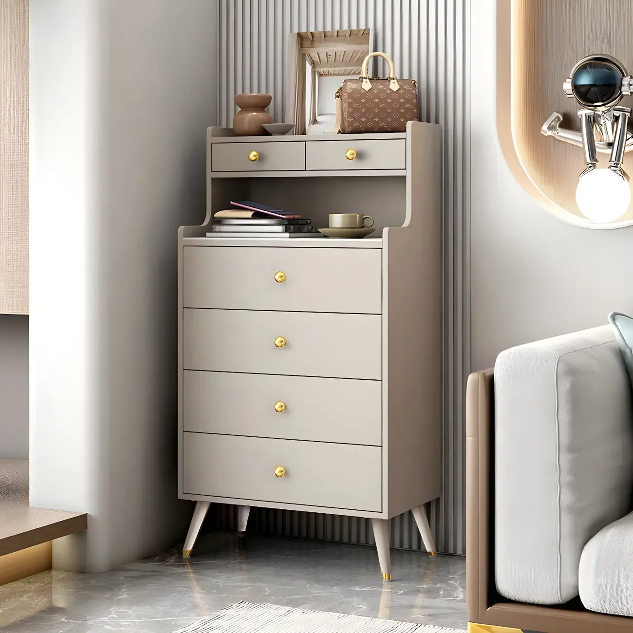 Modern Wooden Vertical Dresser with 6 Drawers