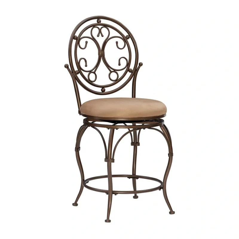 Scroll Back Swivel Counter Stool with Upholstered Seat