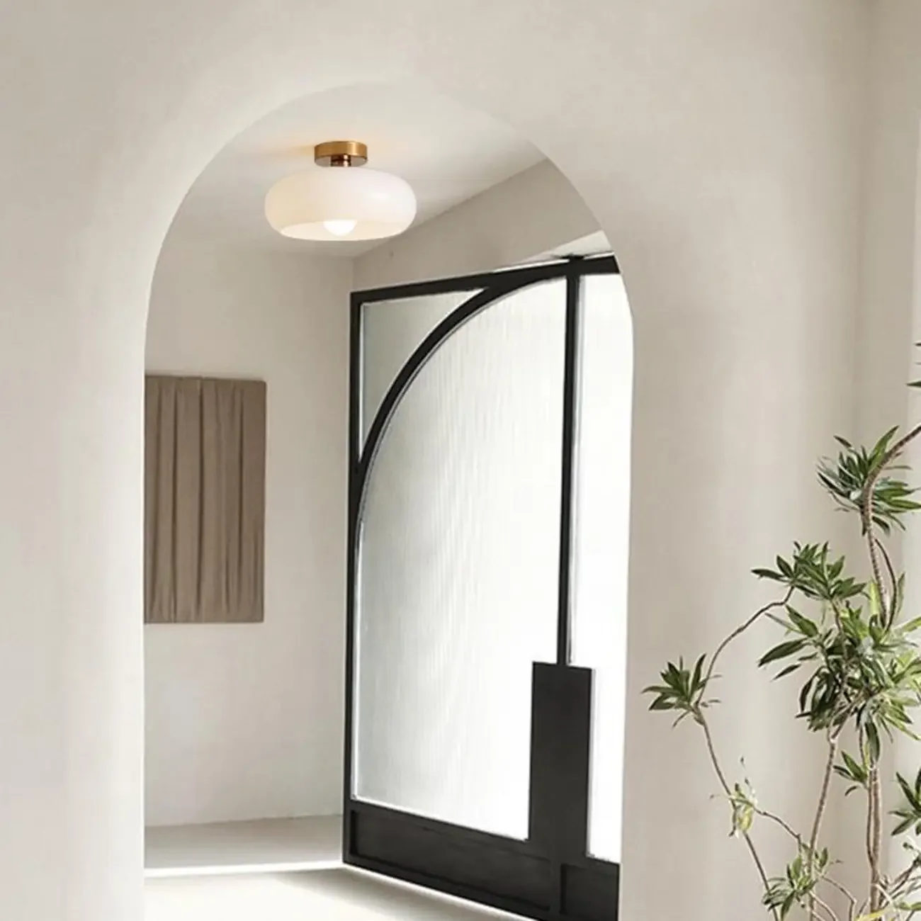 Mini White Drum Glass Dome Semi Flush Mount Ceiling Light